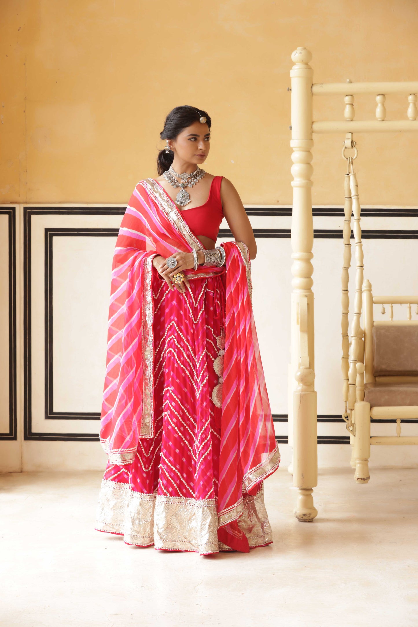 Crimson Chevron Gokhru Lehenga