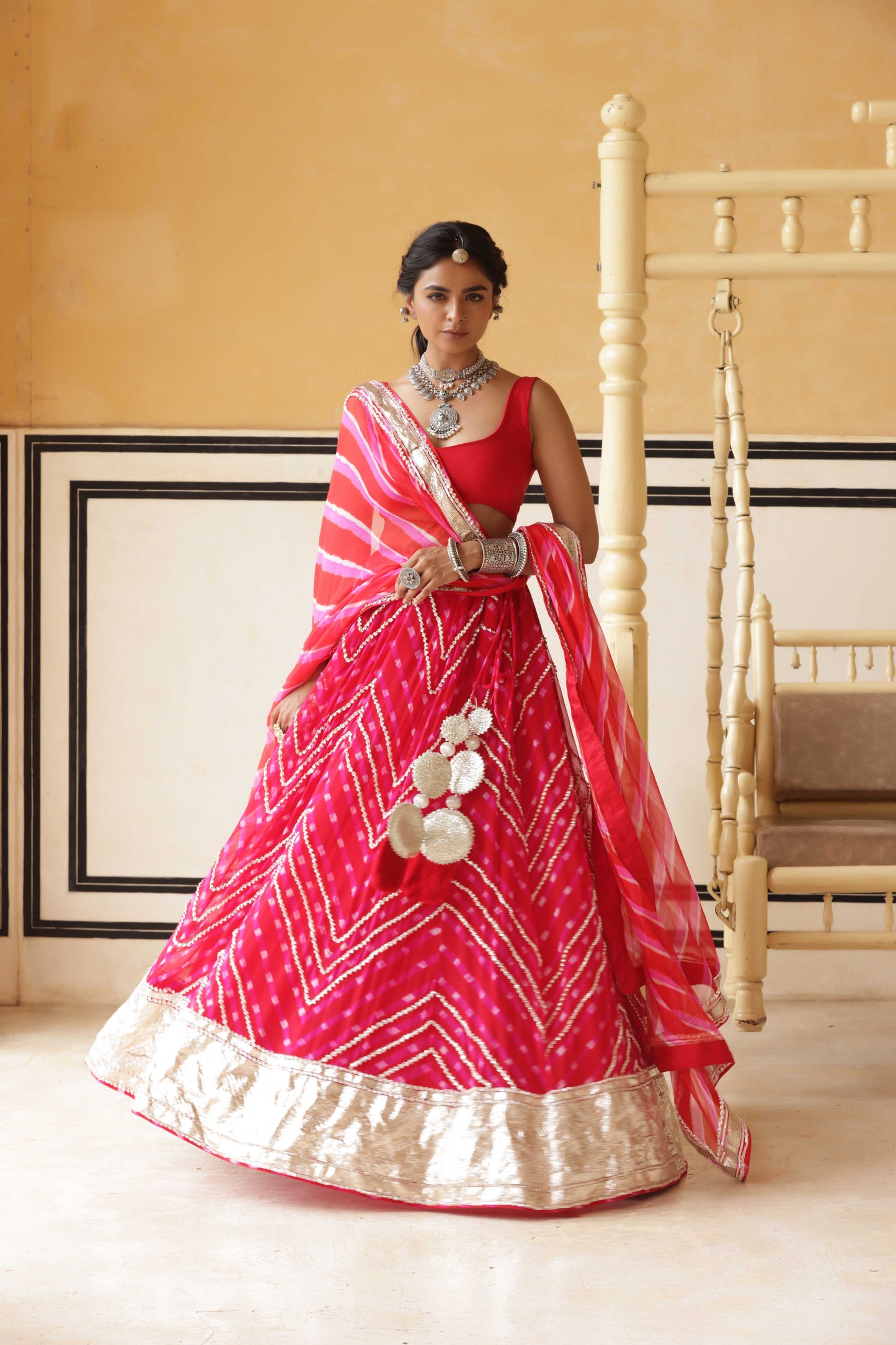 Crimson Chevron Gokhru Lehenga