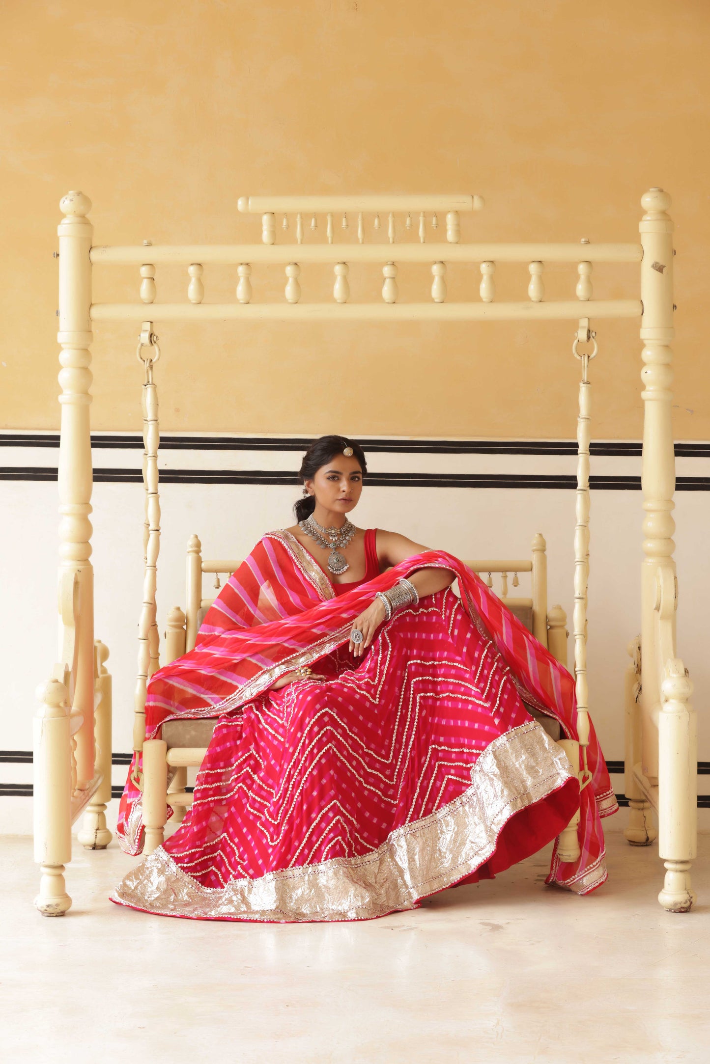 Crimson Chevron Gokhru Lehenga
