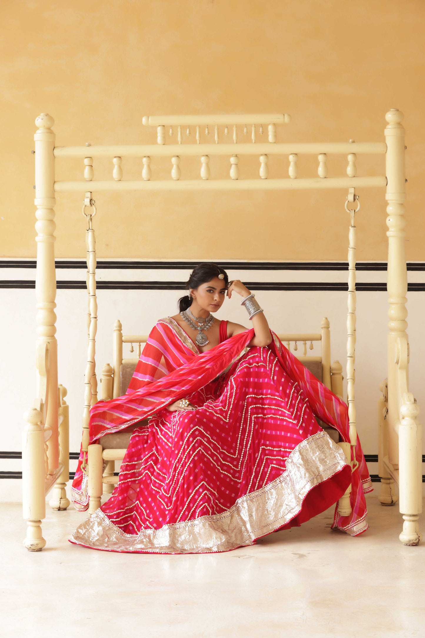 Crimson Chevron Gokhru Lehenga