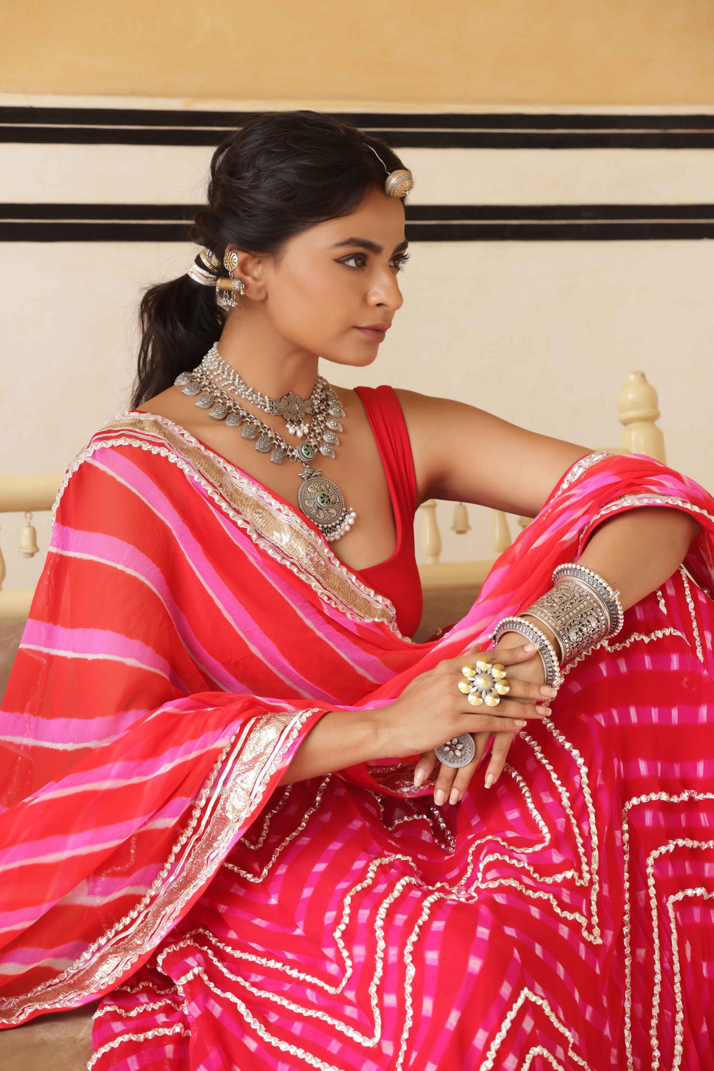 Crimson Chevron Gokhru Lehenga