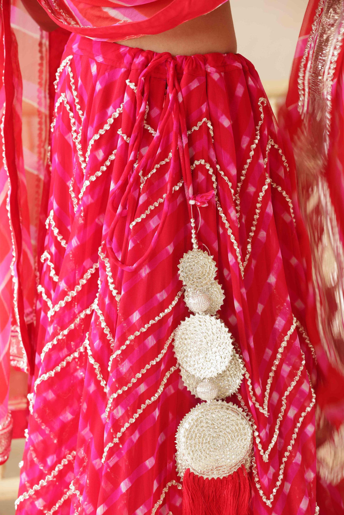 Crimson Chevron Gokhru Lehenga
