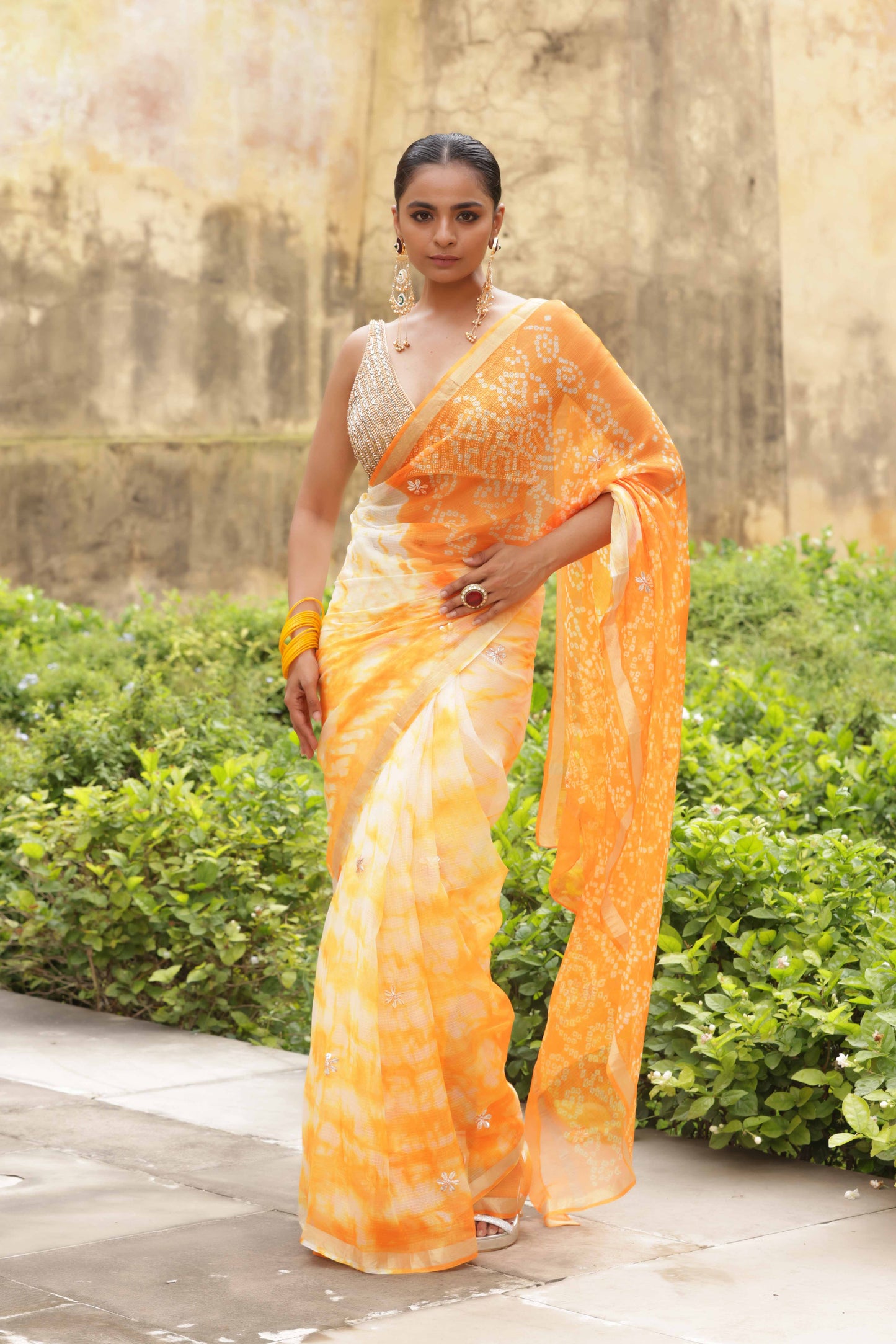 Saffron Aabha Saree
