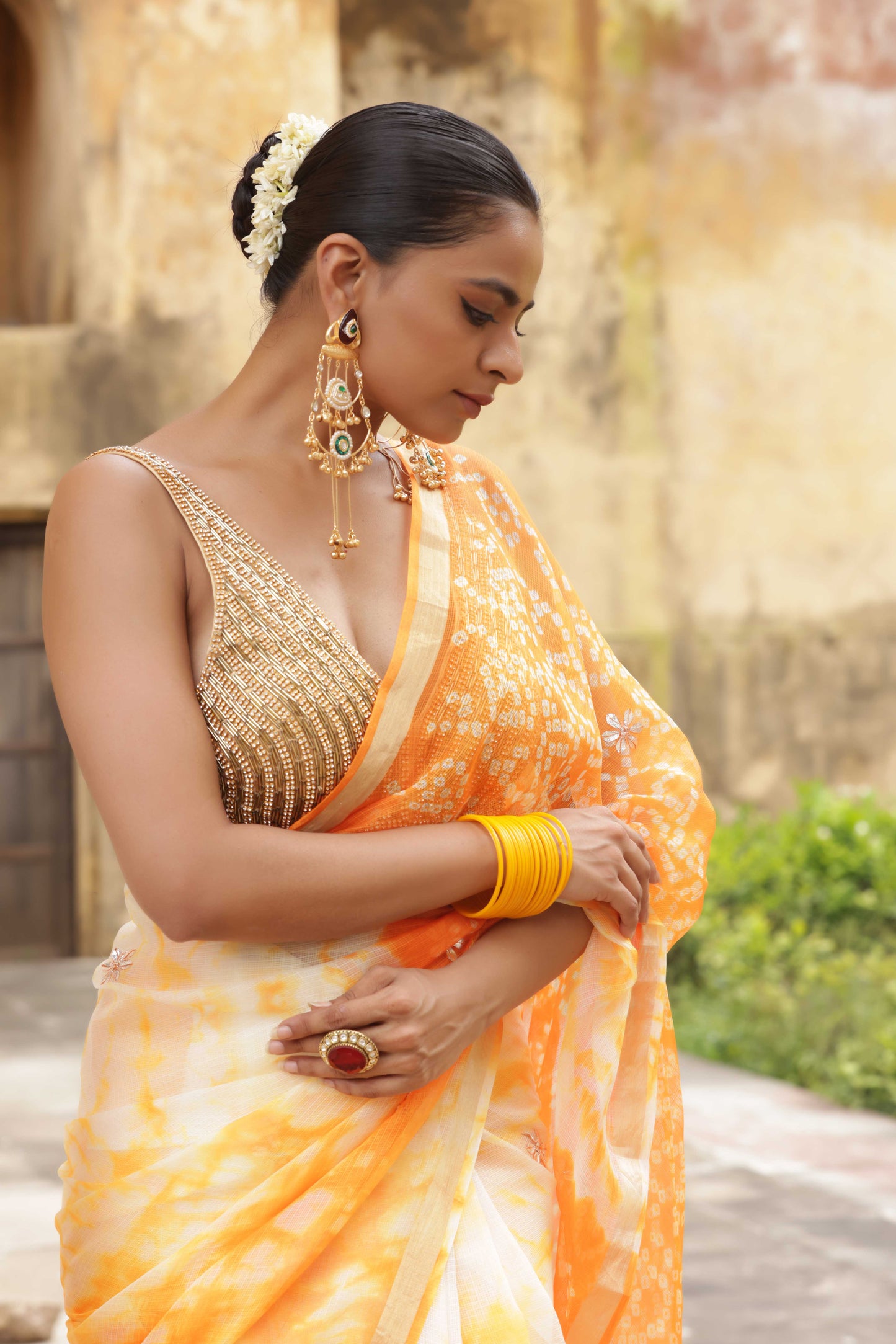 Saffron Aabha Saree