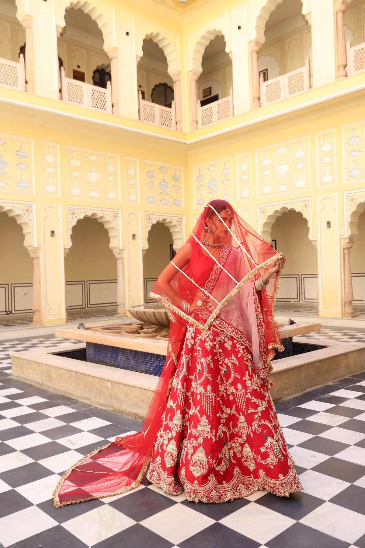 Red Silk Lehenga with Zardozi, Sequin & Aari Work – Royal Elegance