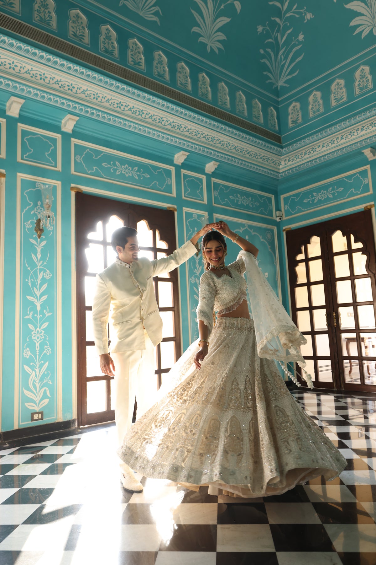 White Lahange couple outfits
