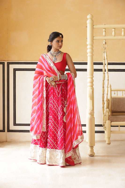 Crimson Chevron Gokhru Lehenga