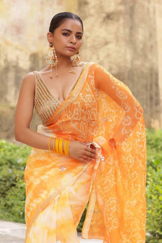 Saffron Aabha Saree