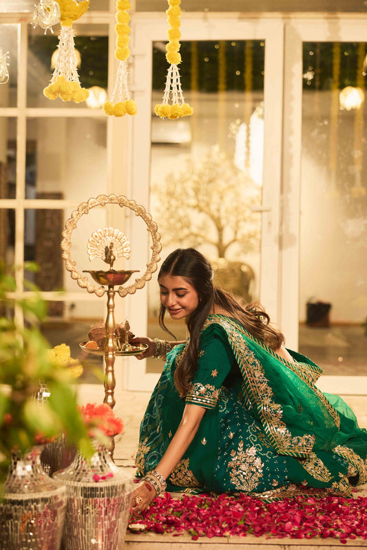 Emerald Bandhej Lehenga