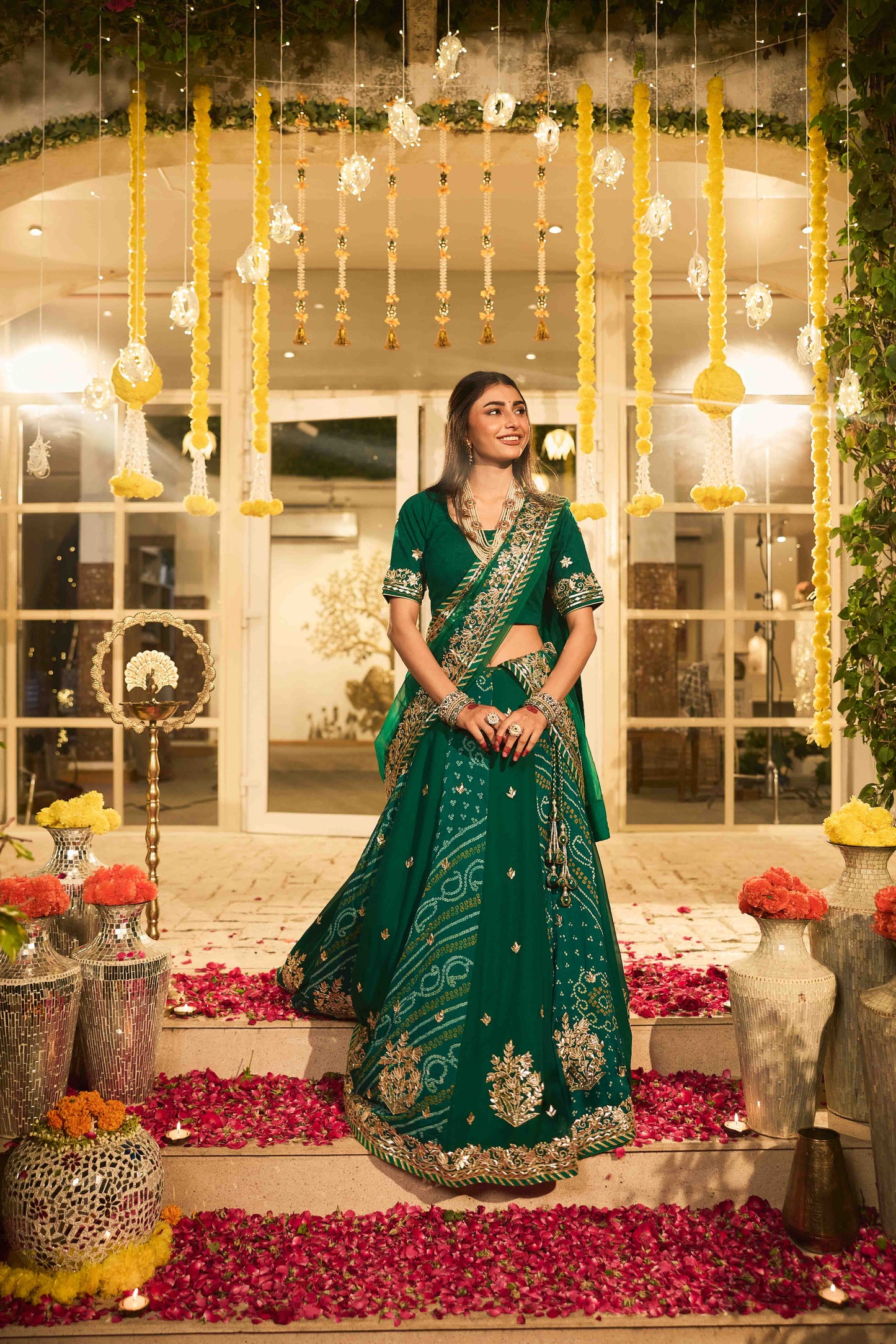 Emerald Bandhej Lehenga