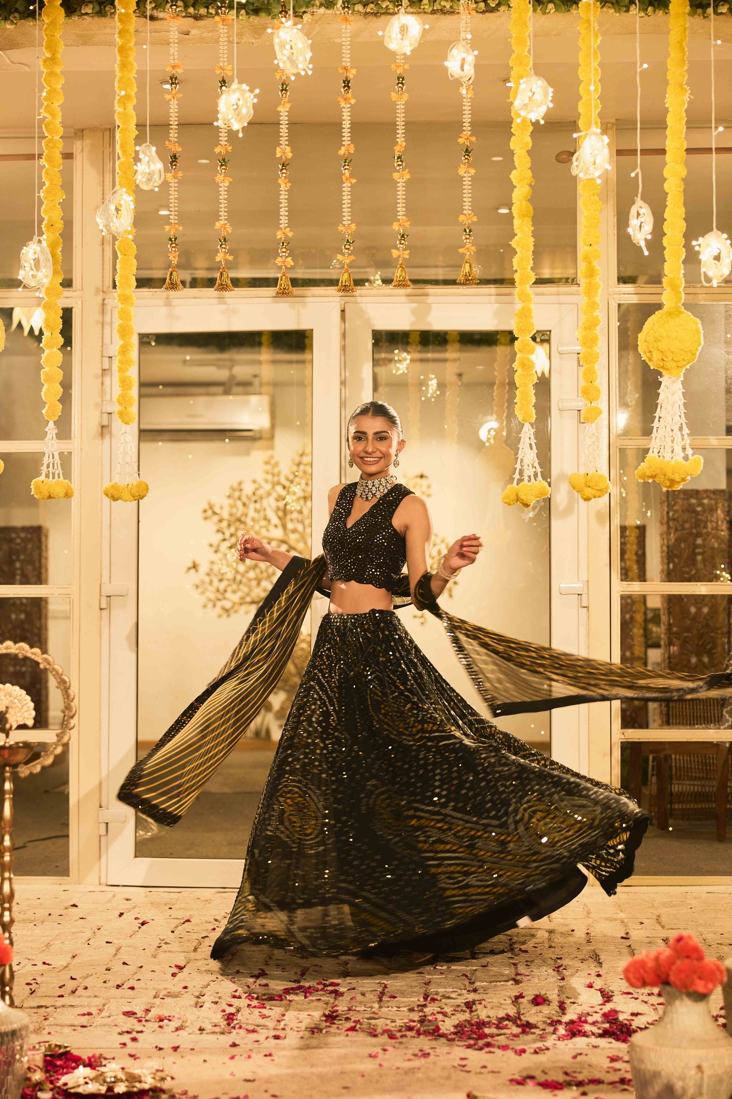 Black Bandhej Mirror Radiance Lehenga