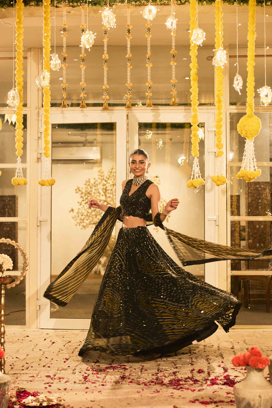 Black Bandhej Mirror Radiance Lehenga