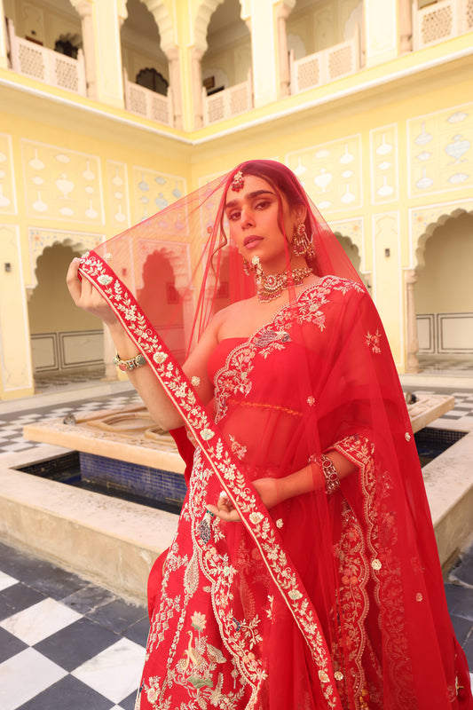 Red Rajwada Look Lehenga