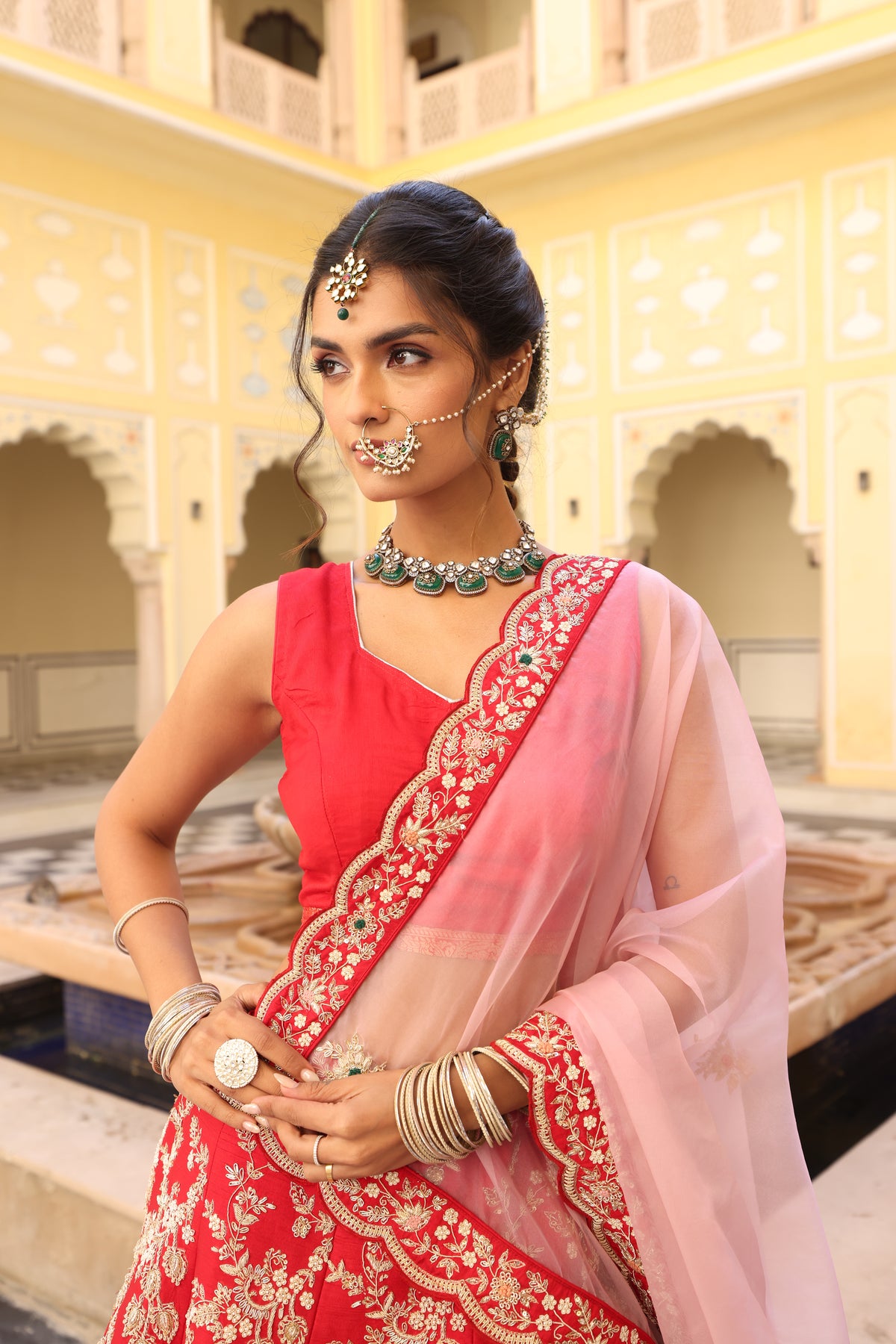 Red Silk Lehenga with Zardozi, Sequin & Aari Work – Royal Elegance