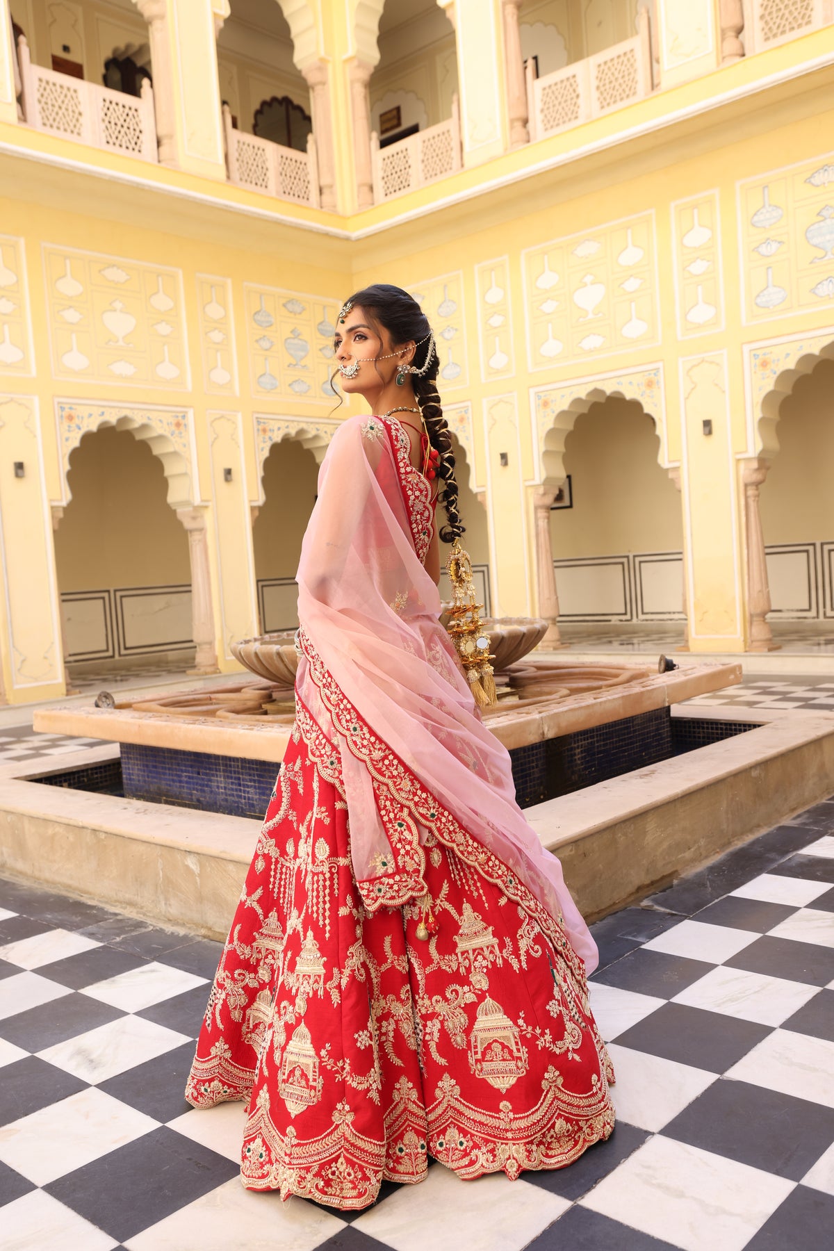 Red Silk Lehenga with Zardozi, Sequin & Aari Work – Royal Elegance