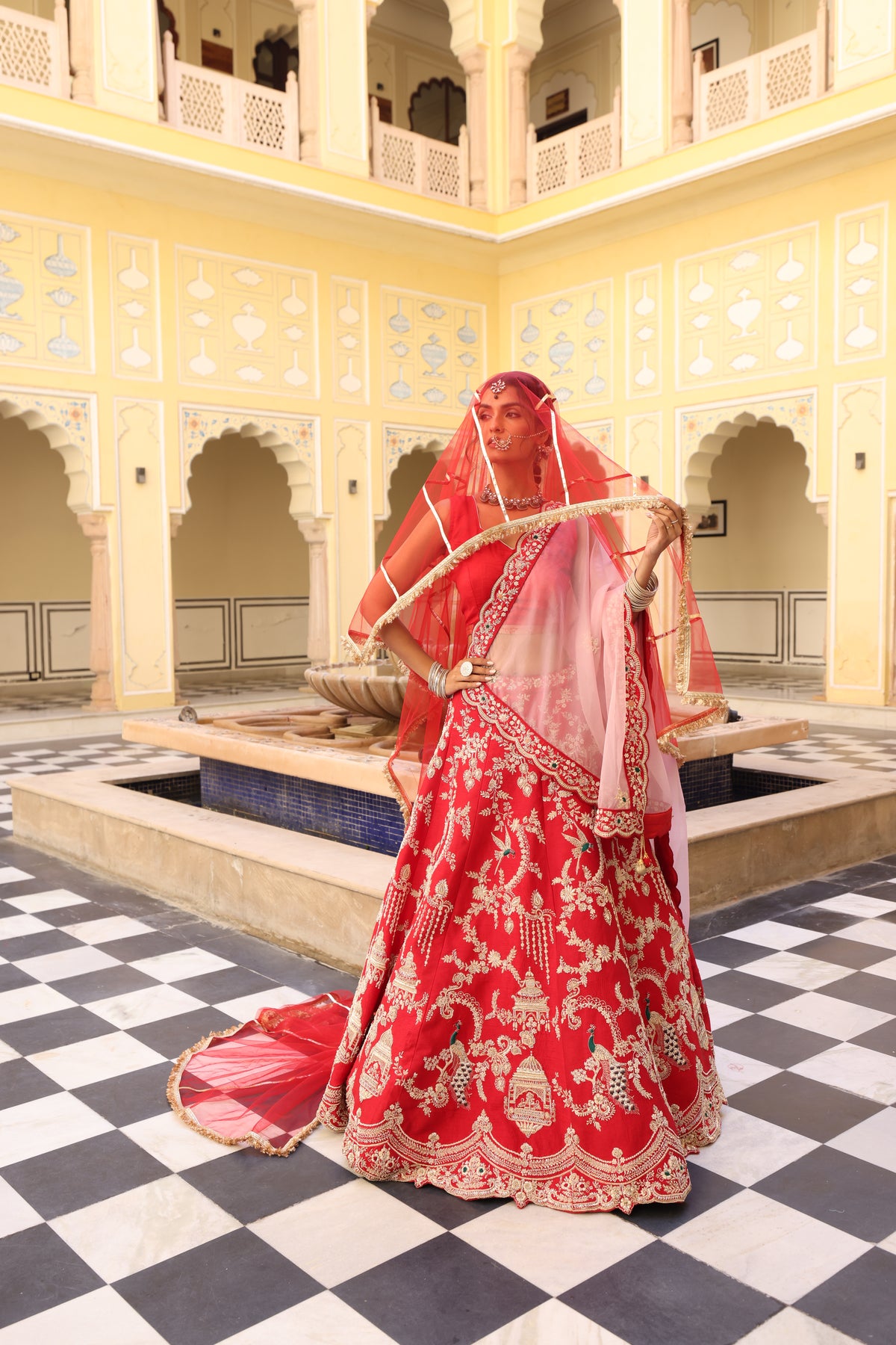 Red Silk Lehenga with Zardozi, Sequin & Aari Work – Royal Elegance