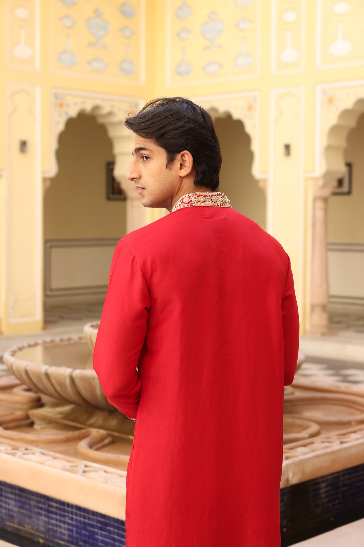 Red Silk Zardozi Kurta Set