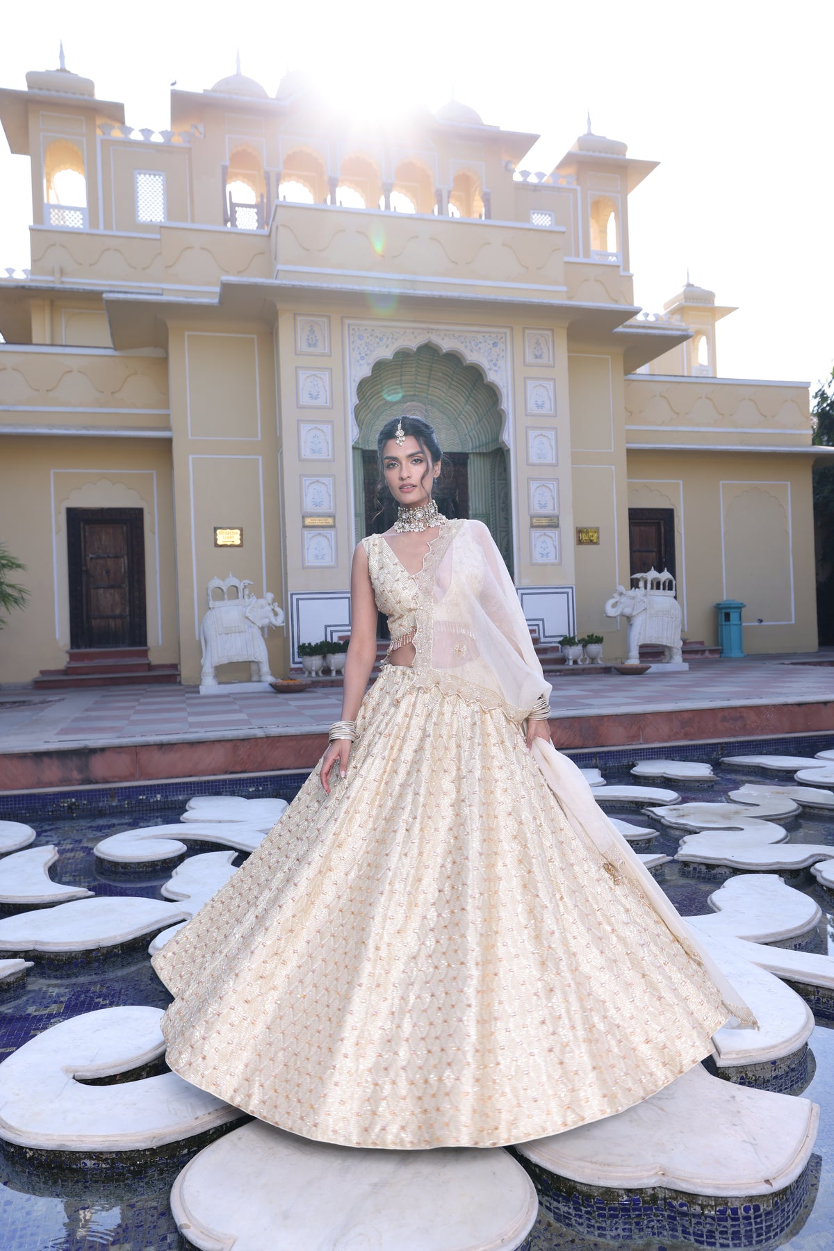 Butter Yellow Pure Munga Silk Lehenga with Aari, Sequin & Cutdana Work