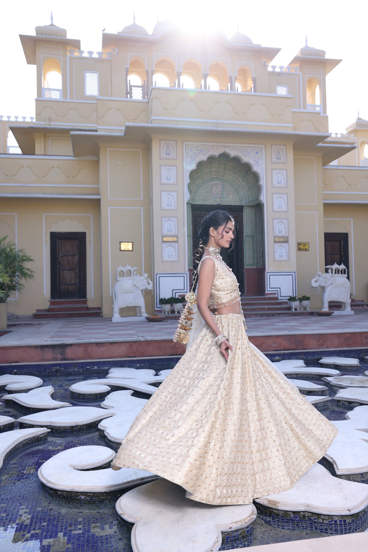 Butter Yellow Pure Munga Silk Lehenga with Aari, Sequin & Cutdana Work