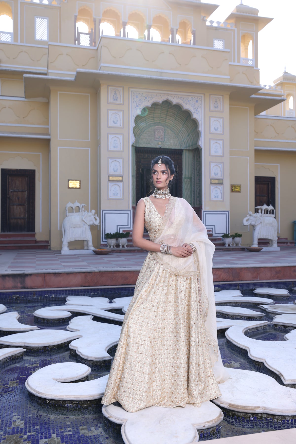 Butter Yellow Pure Munga Silk Lehenga with Aari, Sequin & Cutdana Work