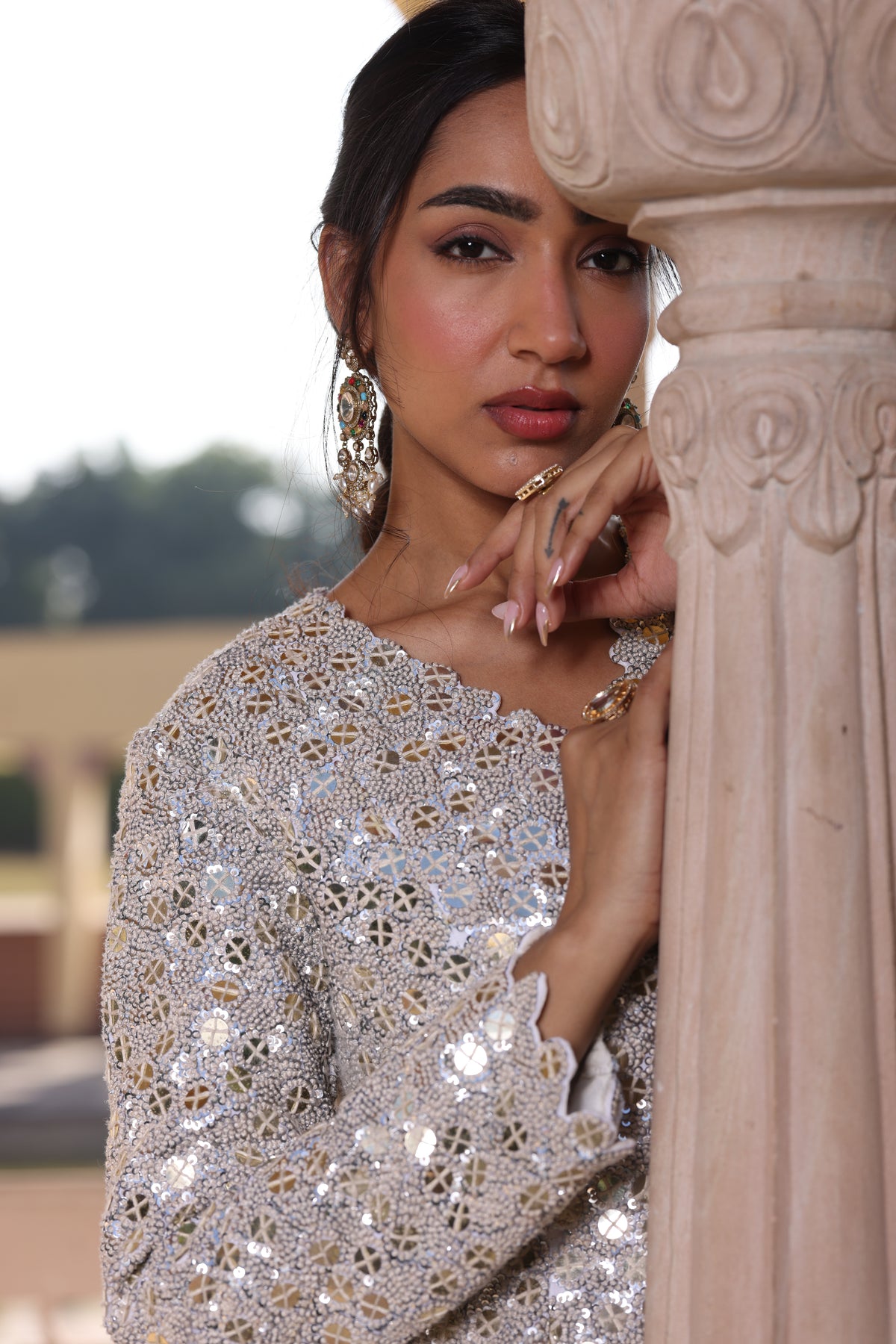 Beige Cream Pure Crepe Indo-Western Set in Premium Export Fabric