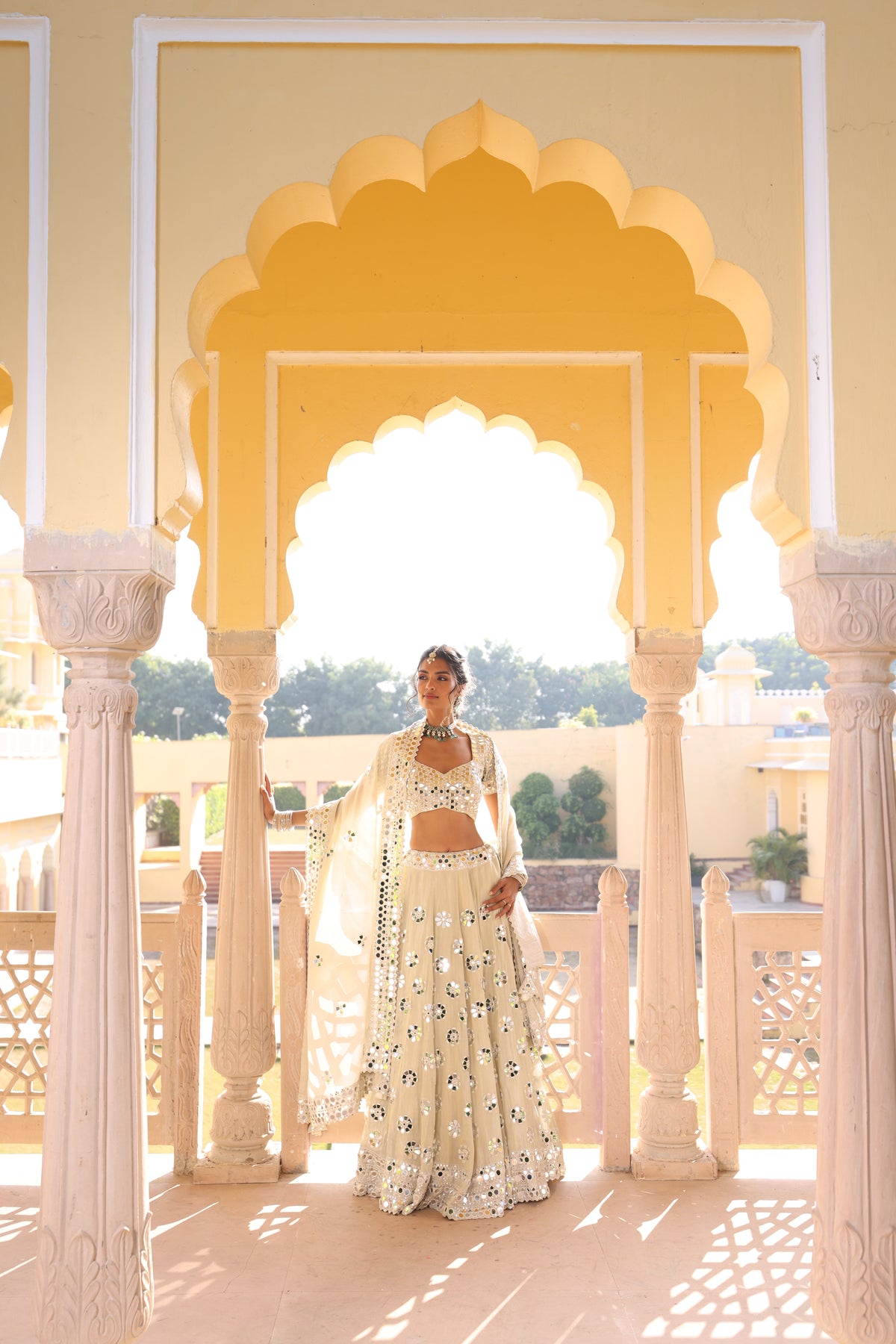 Rose Gold Tissue Lehenga with Exquisite Mirror Work