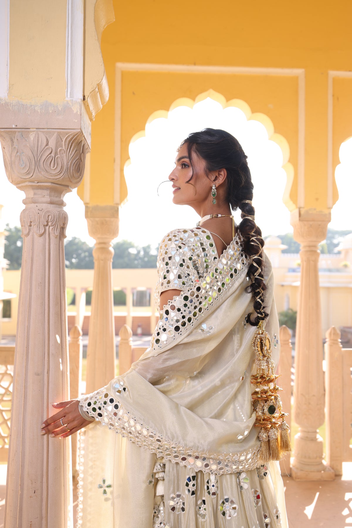 Rose Gold Tissue Lehenga with Exquisite Mirror Work