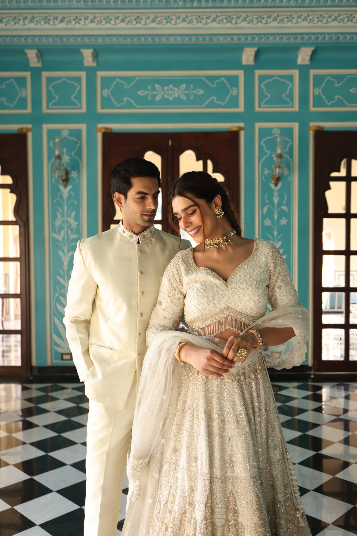 White Lahange couple outfits