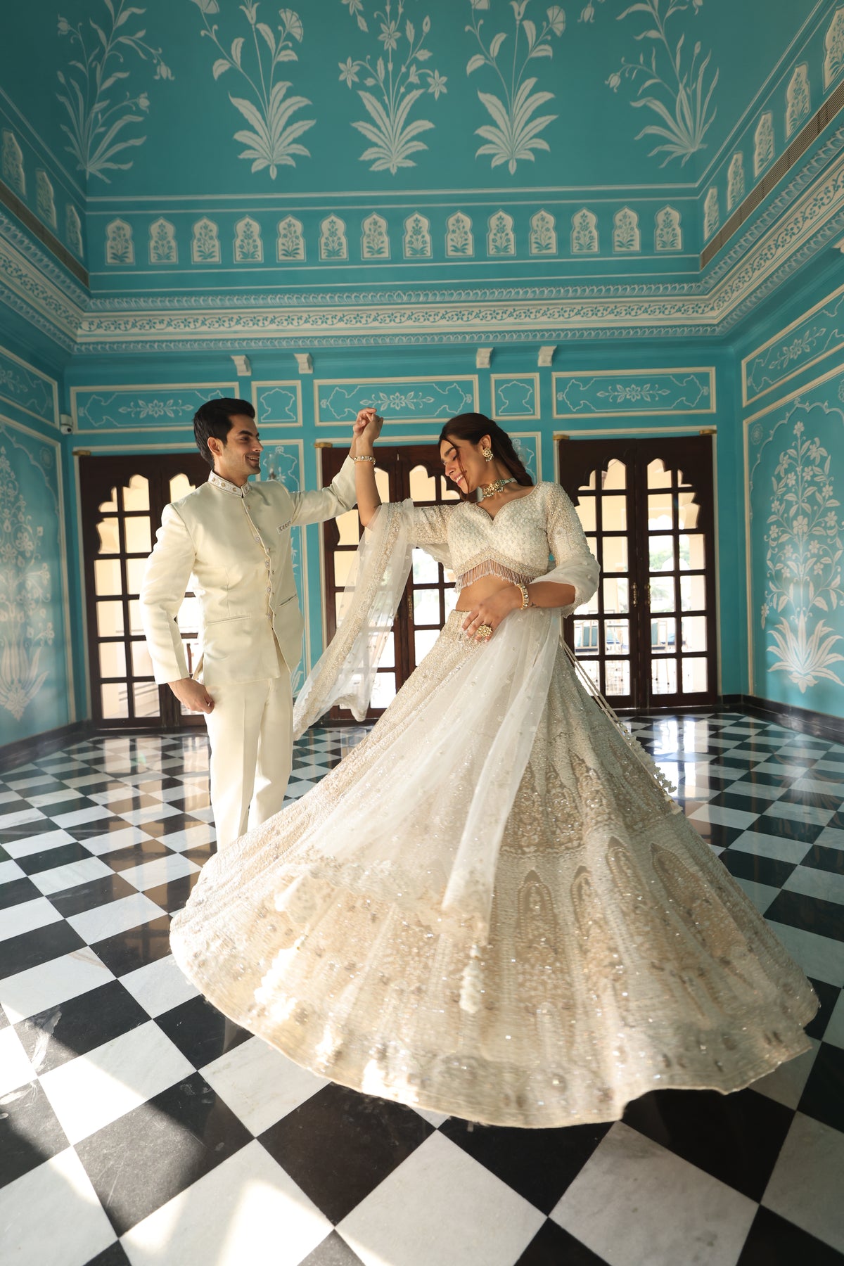White Lahange couple outfits