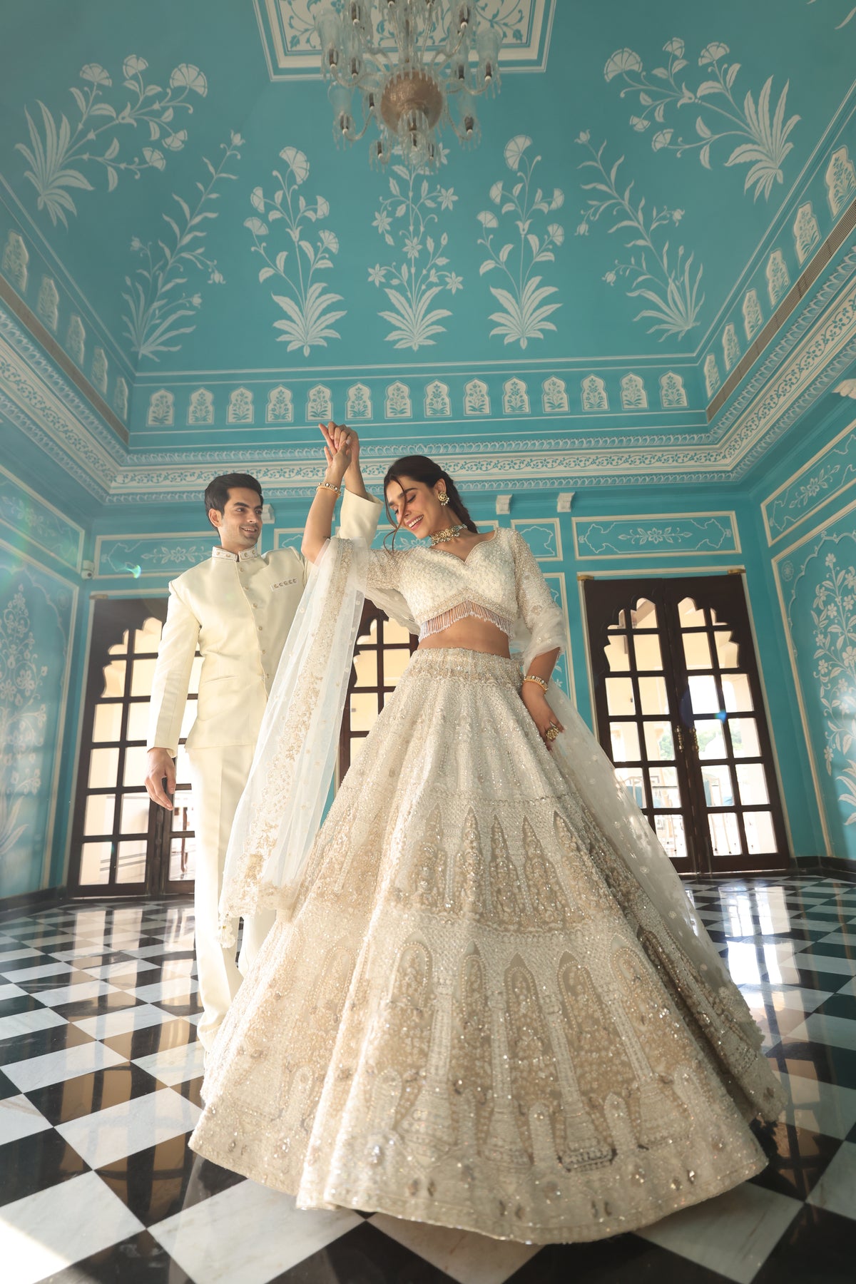 White Lahange couple outfits
