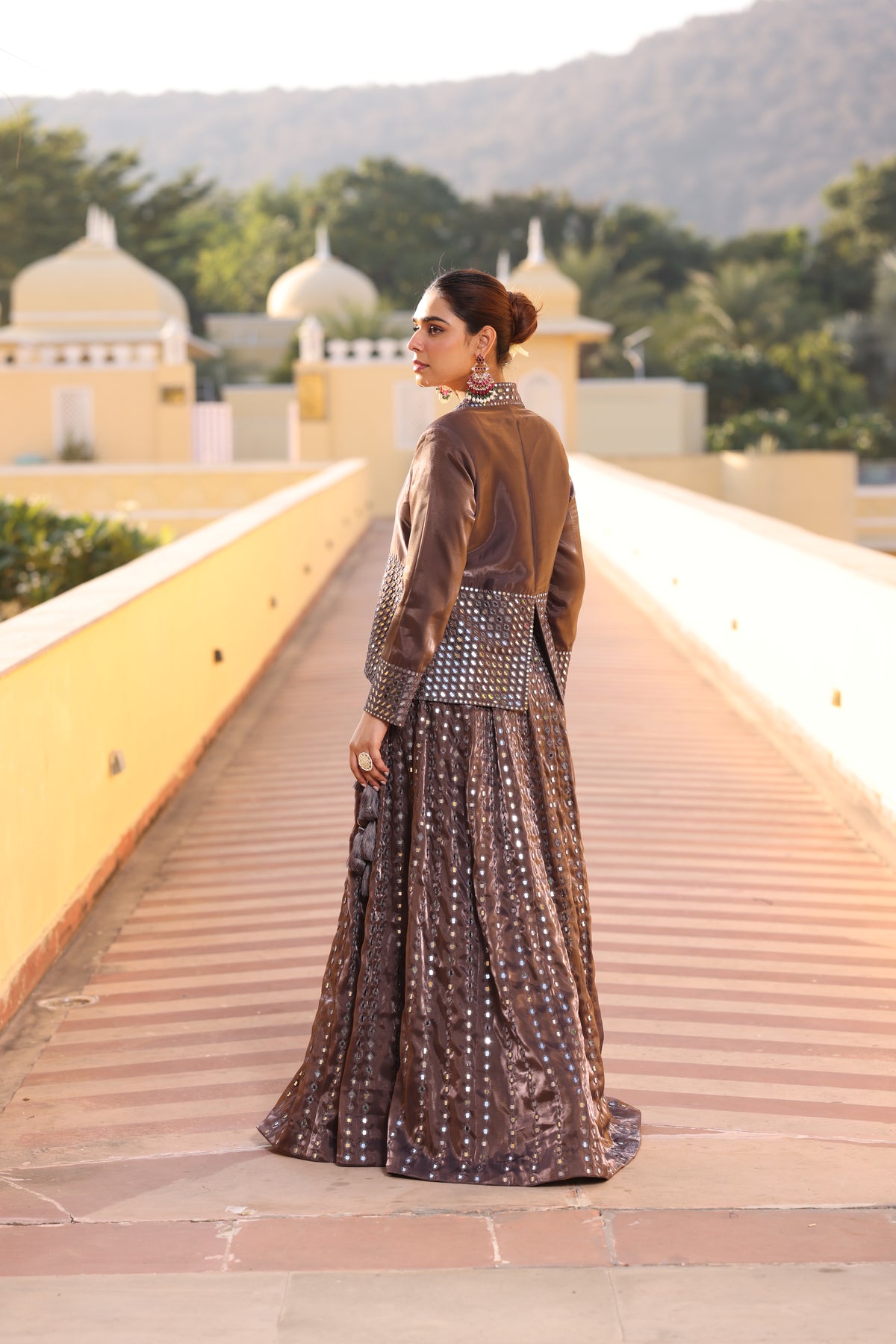 Burgundy Tissue Silk Lehenga with Mirror Work